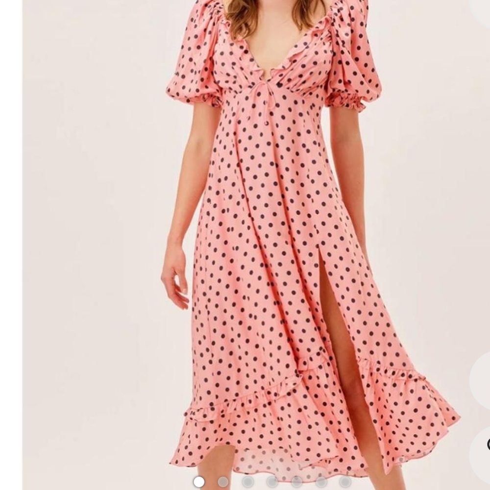 For love and lemons pink polka-dot maxi dress